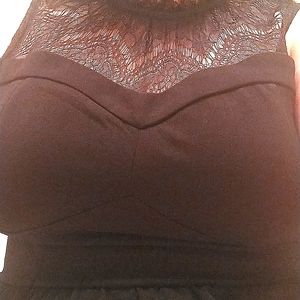 AUW Sleeveless Party Blouse Peplum Corset Styling Lace Neckline Black Size L